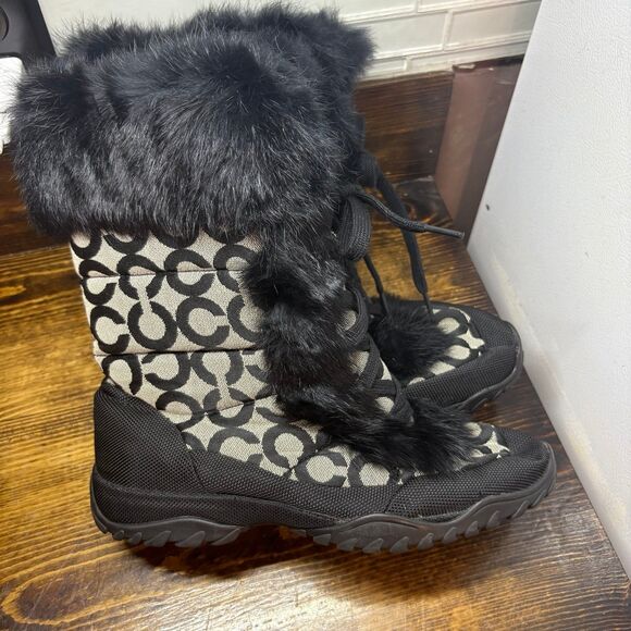 Coach Jennie Black And Gray Fur Lined Boots Size 8.5 - Picture 1 of 11